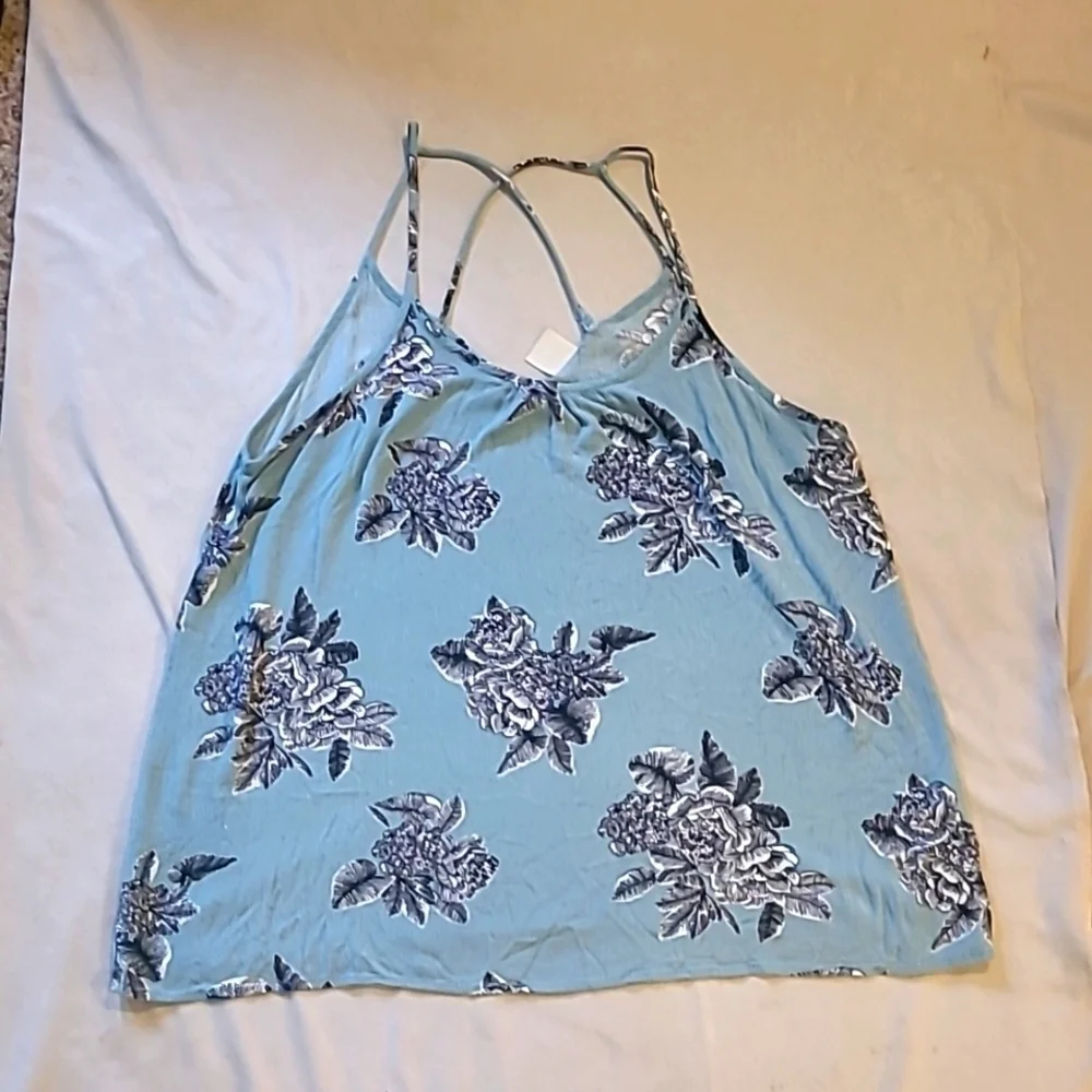 Kaileigh XL floral dress shirt with spaghetti straps teal and black